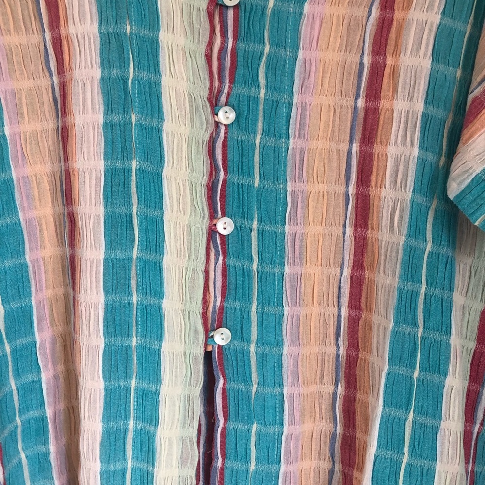 NWT En Creme Striped Gauze Button Down Tie Front Top, Size Large - Picture 9 of 13